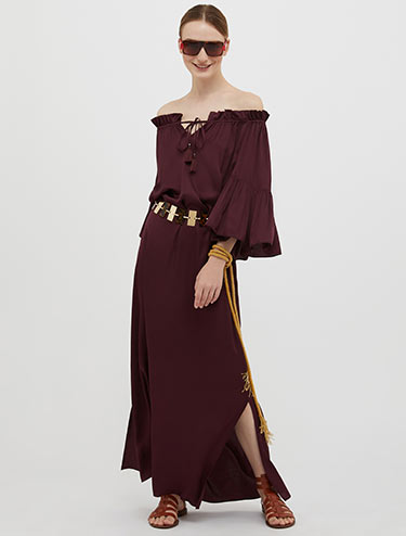 Robe longue en satin - bordeaux - MAX&Co.