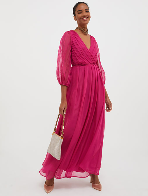 Robe longue en mousseline - fuchsia - MAX&Co.